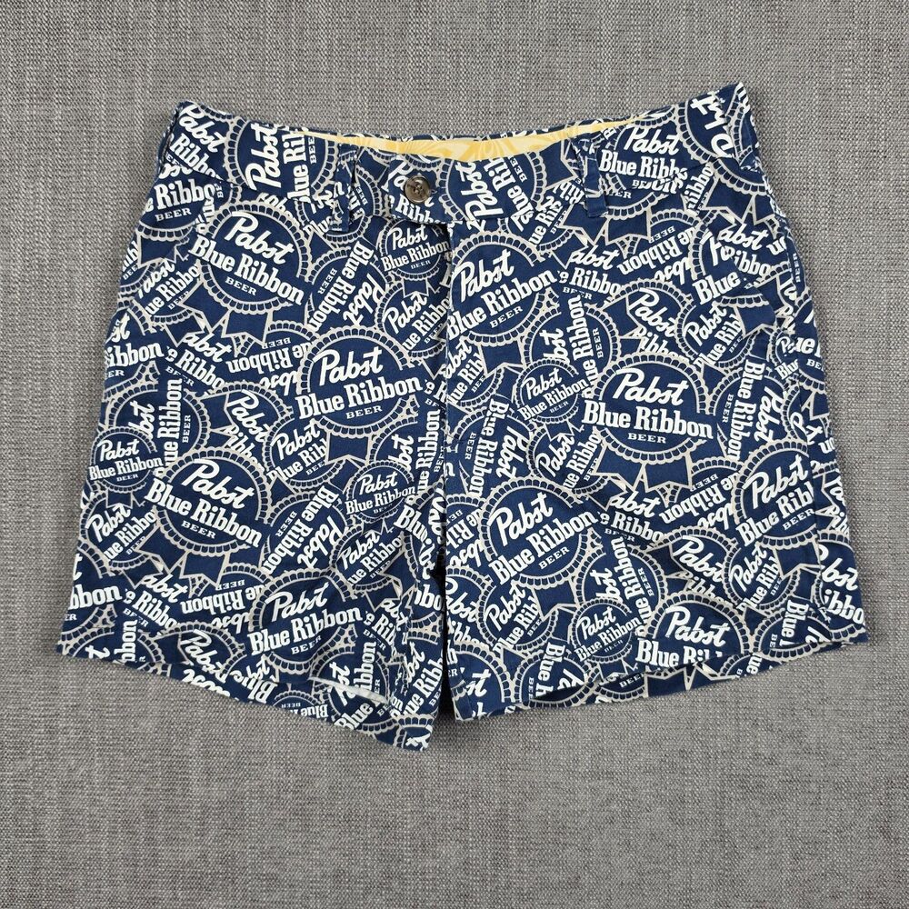 Loudmouth Golf Shorts Mens 30 Pabst Blue Ribbon PBR Beer Bottle Cap Novelty Navy